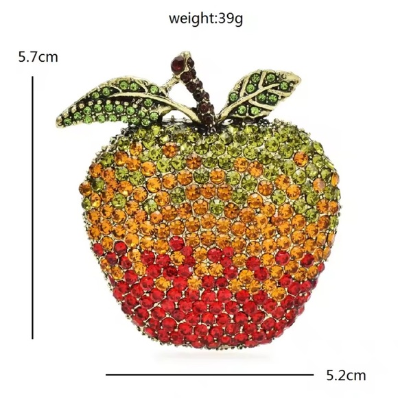 Betsey Johnson Green Blue Apple Brooch - Picture 9 of 9